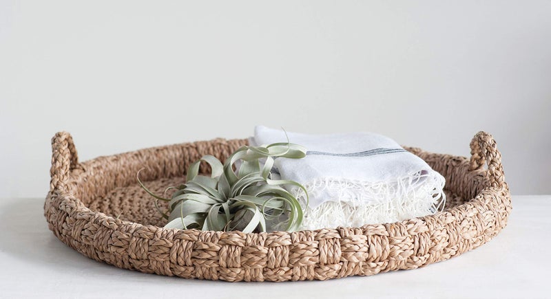 Creative Co-Op Round Braided Bankuan Tray with Handles - Image 2